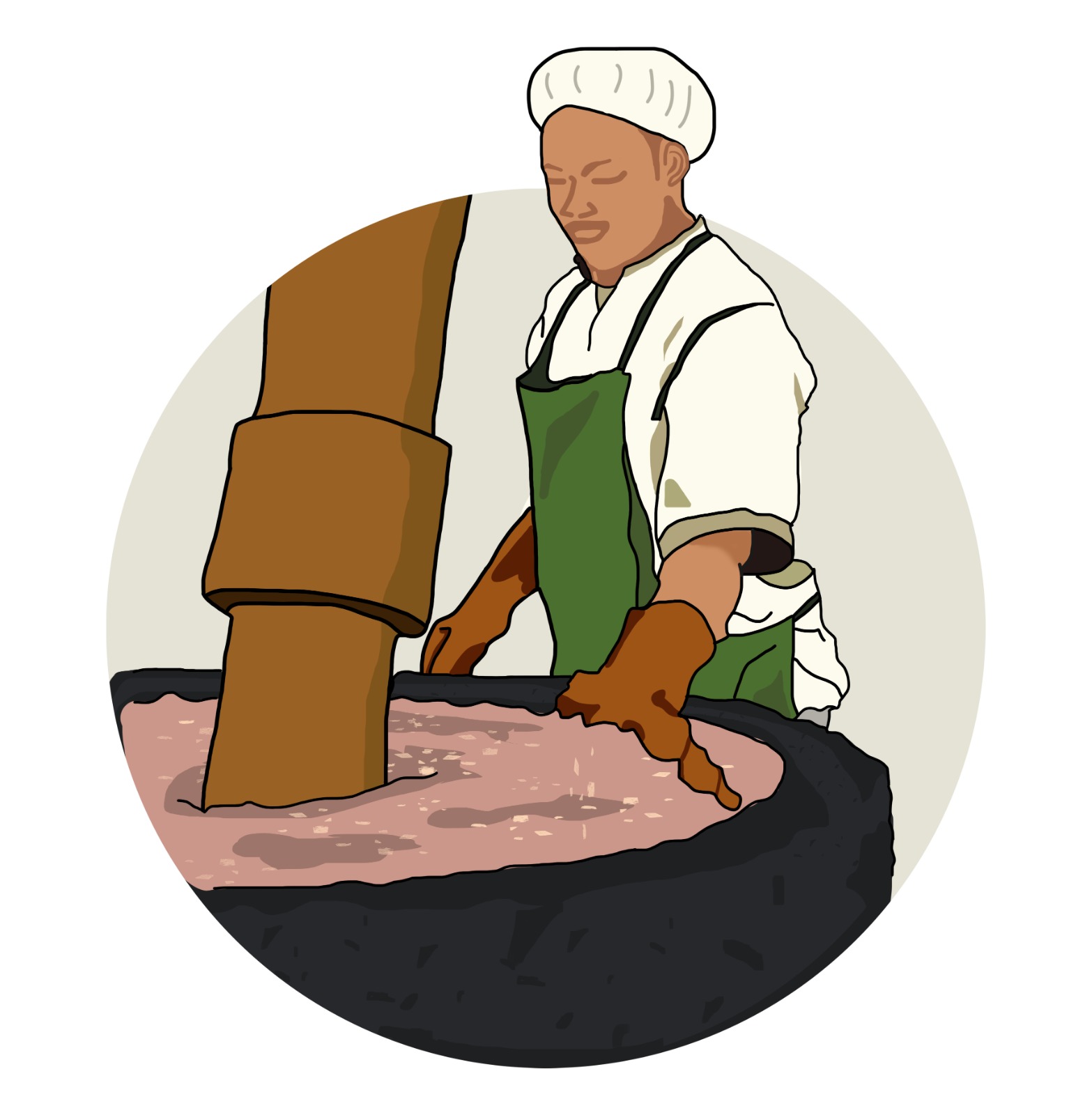 Traditional wooden cold press in action